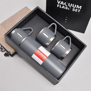 Stainless Steel Vacuum Flask with 3 Cups – Insulated Thermos Bottle