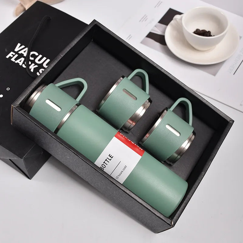 Stainless Steel Vacuum Flask with 3 Cups – Insulated Thermos Bottle