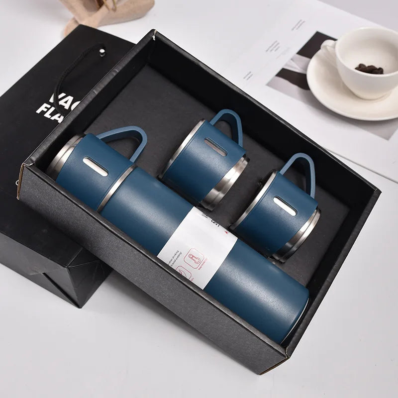 Stainless Steel Vacuum Flask with 3 Cups – Insulated Thermos Bottle